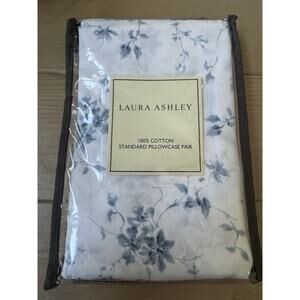 2 Laura Ashley Pillowcase Pair Standard Floral Blue White 100% Cotton NEW
